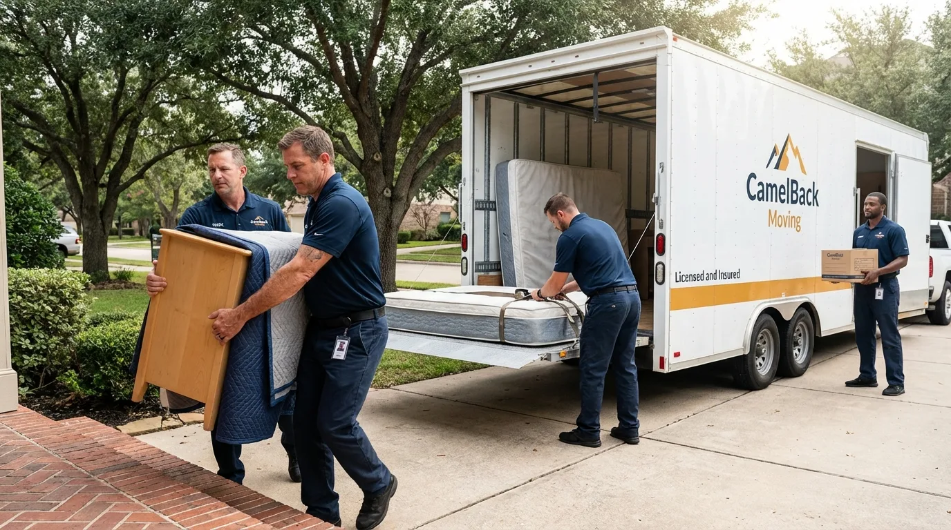 Crew loading residential truck for cross-state move from Derby, CT